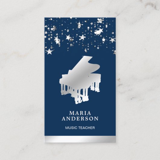 Silver Foil Confetti Grand Piano Musician Pianist Visitekaartje (Voorkant)