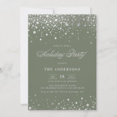 Silver Foil Confetti Taupe Green Holiday Party Kaart (Voorkant)