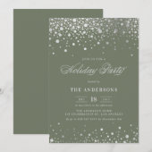 Silver Foil Confetti Taupe Green Holiday Party Kaart (Voorkant / Achterkant)