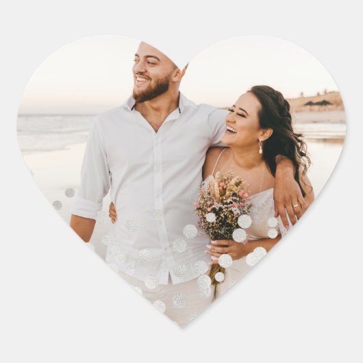 Silver Foil Confetti Wedding Photo Hart Sticker (Voorkant)