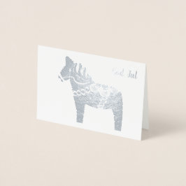 Silver Foil Dala Horse God Jul Wenskaart Folie Kaarten