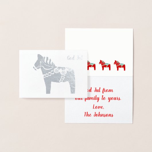 Silver Foil Dala Horse God Jul Wenskaart Folie Kaarten (Display)