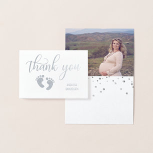 Silver FOIL DANK JE Baby shower   FOTO Folie Kaarten