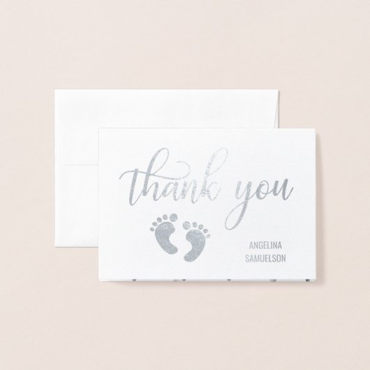 Silver FOIL DANK U Baby shower | FOTO Folie Kaarten (Voorkant met envelop)