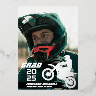 Silver Foil Dirt Bike Motocross 2 Foto Afstuderen Folie Uitnodiging