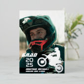 Silver Foil Dirt Bike Motocross 2 Foto Afstuderen Folie Uitnodiging (Staand Voorkant)