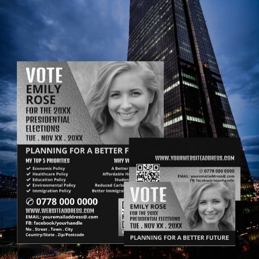 Silver Foil Effect Politieke Campagneadvertentie Flyer