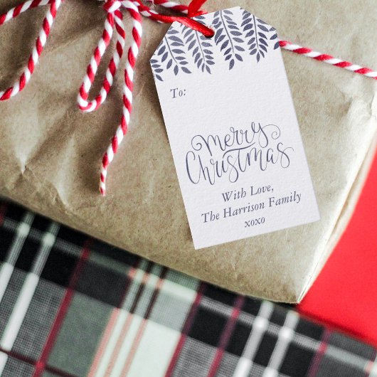 Silver Foil Effect Typography Merry Christmas Cadeaulabel