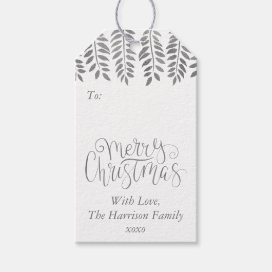 Silver Foil Effect Typography Merry Christmas Cadeaulabel (Voorkant)