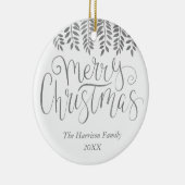 Silver Foil Effect Typography Merry Christmas Keramisch Ornament (Rechts)
