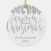 Silver Foil Effect Typography Merry Christmas Keramisch Ornament (Voorkant)