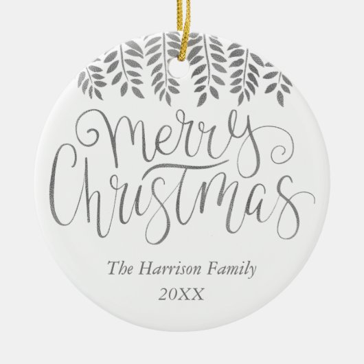 Silver Foil Effect Typography Merry Christmas Keramisch Ornament (Voorkant)