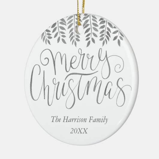 Silver Foil Effect Typography Merry Christmas Keramisch Ornament (Links)