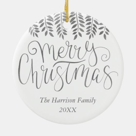 Silver Foil Effect Typography Merry Christmas Keramisch Ornament (Achterkant)