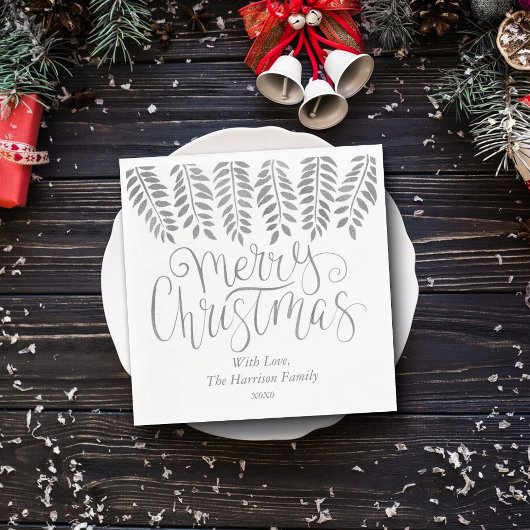 Silver Foil Effect Typography Merry Christmas Servet