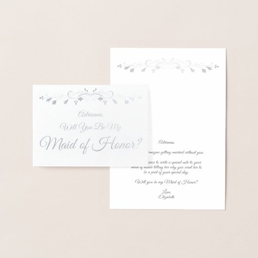 Silver Foil Elegant Maid of Honor proposal card Folie Kaarten (Display)