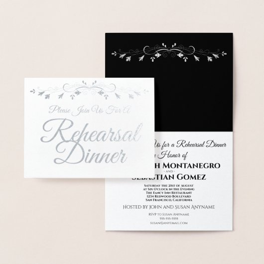 Silver Foil Elegant Rehearsal Dinner Invitation Folie Kaarten (Display)