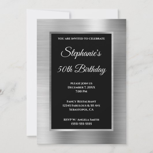 Silver Foil en Black 50th Birthday Kaart (Voorkant)