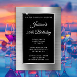 Silver Foil en Black Overlay 50th Birthday Kaart<br><div class="desc">Creëer uw eigen fancy, stijlvolle, mijlpaalse viering van de viering van 5x7 stijl voor haar. De decoratieve achtergrond is voorzien van een faux zilveren folie en een solide zwarte rechthoekige bekleding. Beweeg of schrap faux witte spleet grafisch. Pas de witte doopvontstijlen, kleur en grootte aan. De luxe moderne folie wordt...</div>