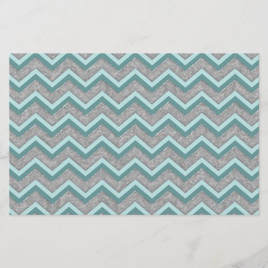 Silver Foil en Blauwgroen ZigZag Briefpapier (Voorkant)