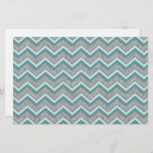 Silver Foil en Blauwgroen ZigZag Briefpapier (Voorkant / Achterkant)
