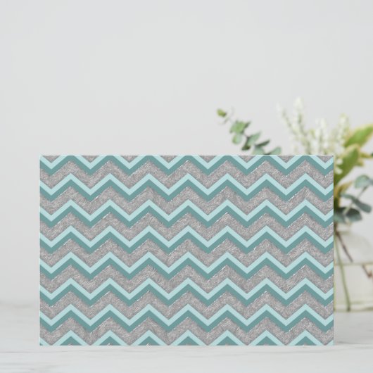 Silver Foil en Blauwgroen ZigZag Briefpapier (Staand voorkant)