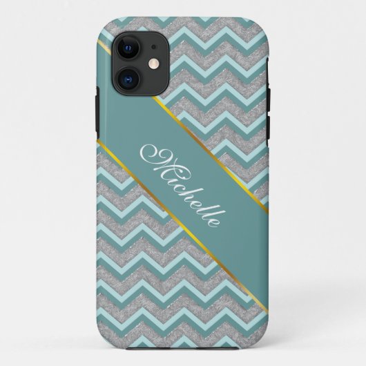 Silver Foil en Blauwgroen ZigZag Case-Mate iPhone Case (Achterkant)
