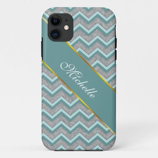 Silver Foil en Blauwgroen ZigZag Case-Mate iPhone Case (Achterkant)