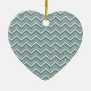 Silver Foil en Blauwgroen ZigZag Keramisch Ornament