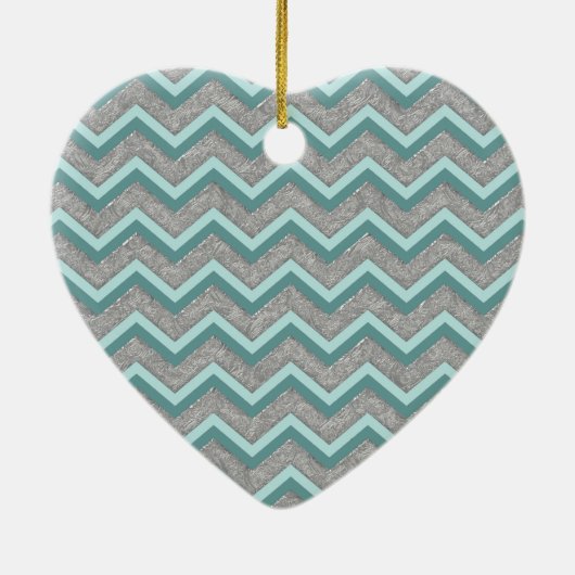 Silver Foil en Blauwgroen ZigZag Keramisch Ornament (Achterkant)