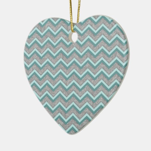 Silver Foil en Blauwgroen ZigZag Keramisch Ornament (Links)