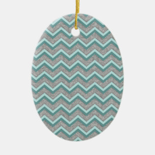 Silver Foil en Blauwgroen ZigZag Keramisch Ornament
