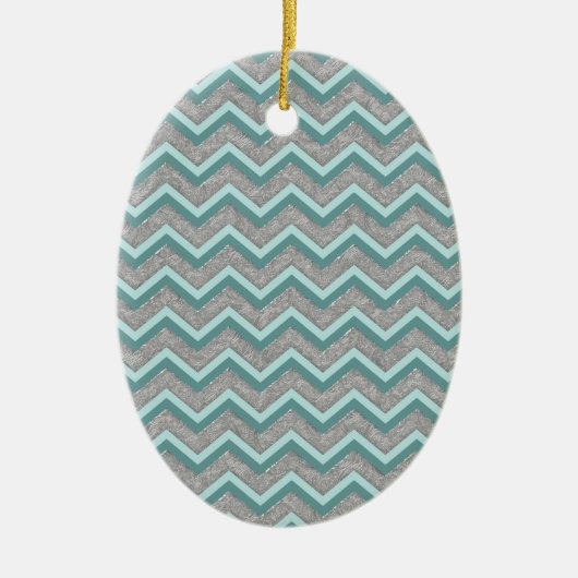Silver Foil en Blauwgroen ZigZag Keramisch Ornament (Voorkant)
