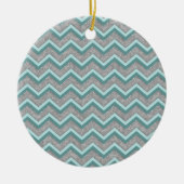 Silver Foil en Blauwgroen ZigZag Keramisch Ornament (Voorkant)