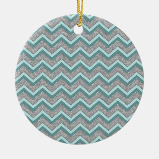 Silver Foil en Blauwgroen ZigZag Keramisch Ornament (Voorkant)