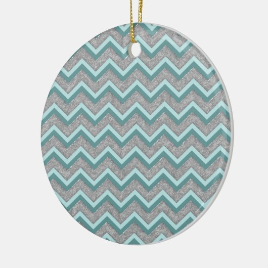 Silver Foil en Blauwgroen ZigZag Keramisch Ornament (Links)