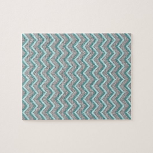 Silver Foil en Blauwgroen ZigZag Legpuzzel (Horizontaal)