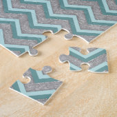 Silver Foil en Blauwgroen ZigZag Legpuzzel (Zijkant)