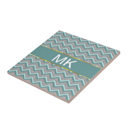 Silver Foil en Blauwgroen ZigZag Tegeltje (Zijkant)