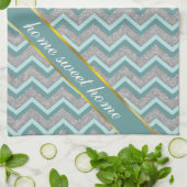 Silver Foil en Blauwgroen ZigZag Theedoek (Gevouwen)