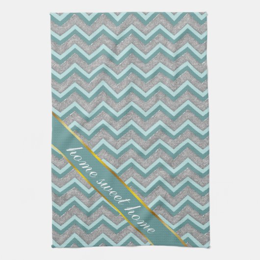 Silver Foil en Blauwgroen ZigZag Theedoek (Verticaal)