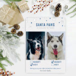 Silver Foil en Blue Santa Paws Two Dog Photo Card Folie Feestdagenkaart<br><div class="desc">Tante en grappige feestkaarten! "Santa Paws komt naar de stad" twee kerstkaarten voor honden met ondeugende of mooie cheques en echte folieaccenten!</div>