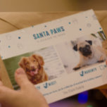 Silver Foil en Blue Santa Paws Two Dog Photo Card Folie Feestdagenkaart<br><div class="desc">Kute "Santa Paws komt naar de stad": twee kerstkaarten voor honden met ondeugende of mooie vinkjes en echte folieaccenten!</div>