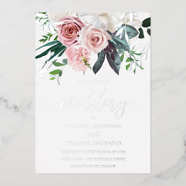Silver Foil en Blush Floral Wedding Folie Uitnodiging