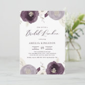 Silver Foil en Purple Flowers Bridal Luncheon Kaart (Staand voorkant)