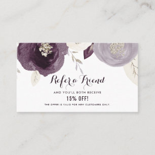 Silver Foil en Purple Flowers Chic Reference Card Aanbevelingskaartje