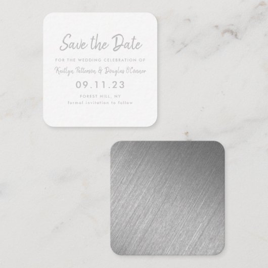 Silver Foil en Script Save the Date Kaart Vierkante Visitekaartje (Voorkant / Achterkant)