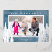 Silver Foil Evergreen Trees Blue Kerstmis Folie Feestdagenkaart (Voorkant)