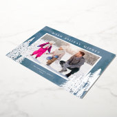 Silver Foil Evergreen Trees Blue Kerstmis Folie Feestdagenkaart (Gedraaid)