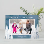 Silver Foil Evergreen Trees Blue Kerstmis Folie Feestdagenkaart (Staand Voorkant)